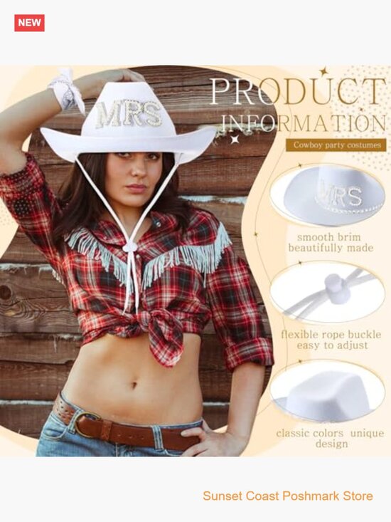 6 Pcs Bride Cowboy Hat Set with Sunglasses Bandanas Mr and Mrs Western main image 4